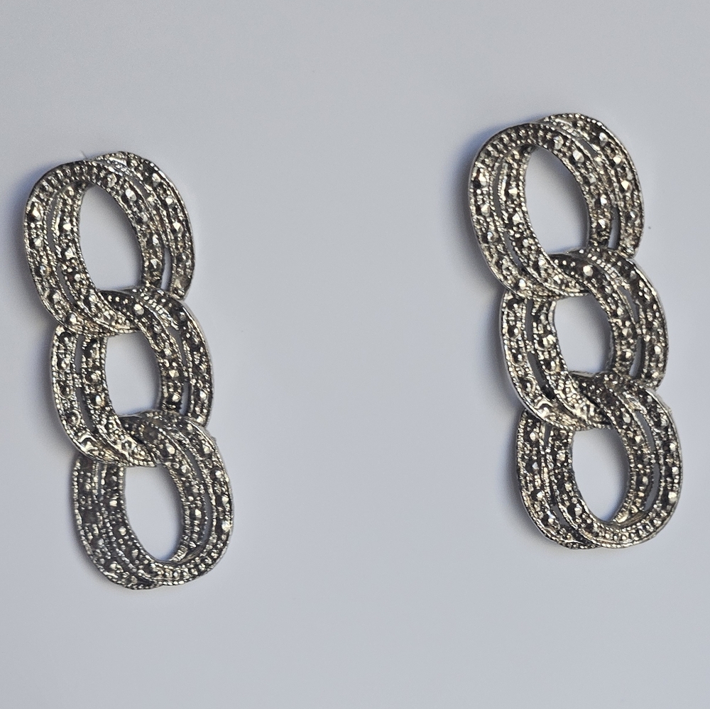 Womens Silver Tone Cuban Link Earrings - Jewelry Cut Sparkle Style